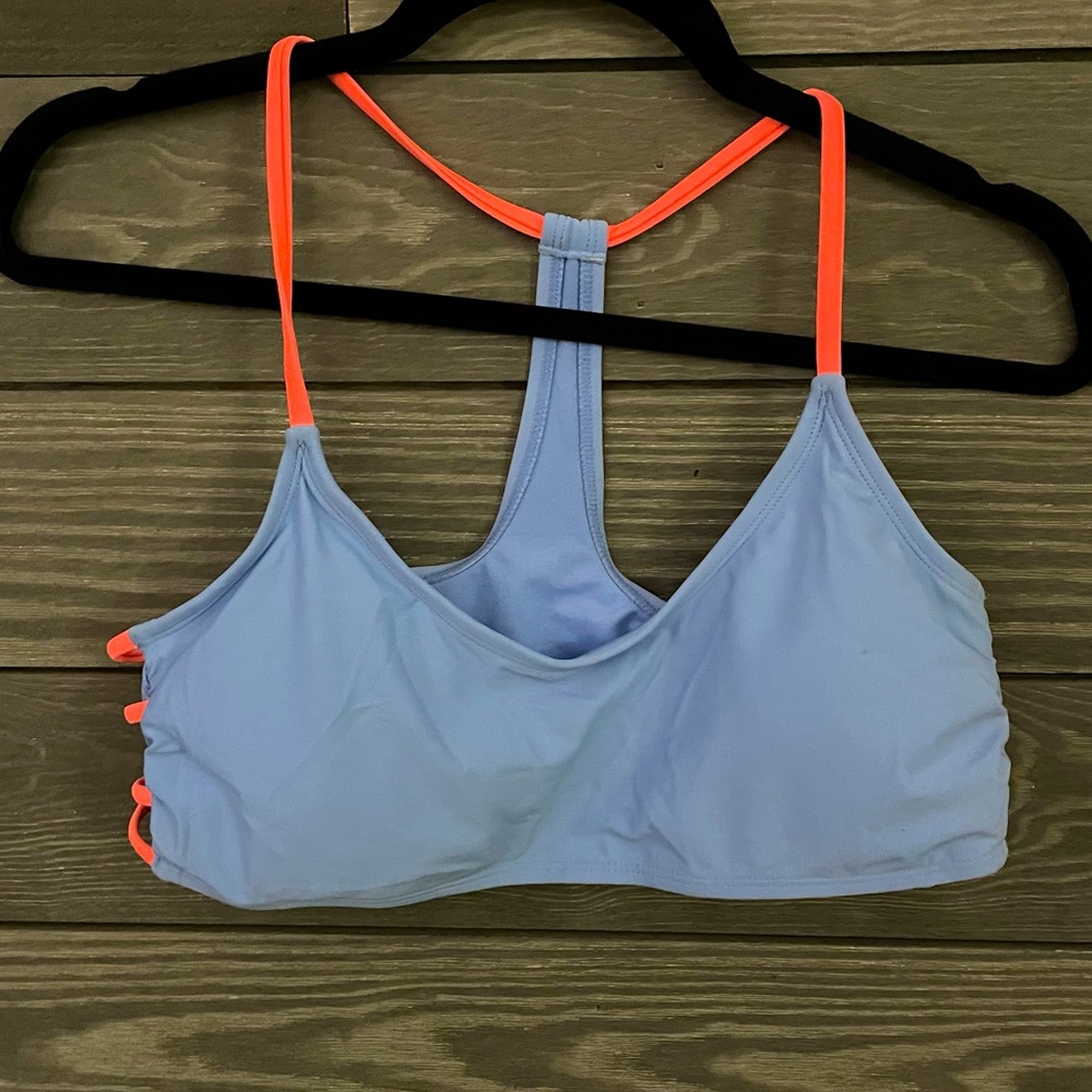 XHILARATION PERIWINKLE BLUE + NEON CORAL BIKINI TOP